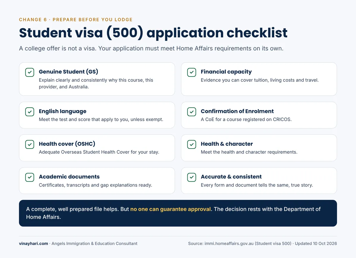 Student visa (500) application checklist